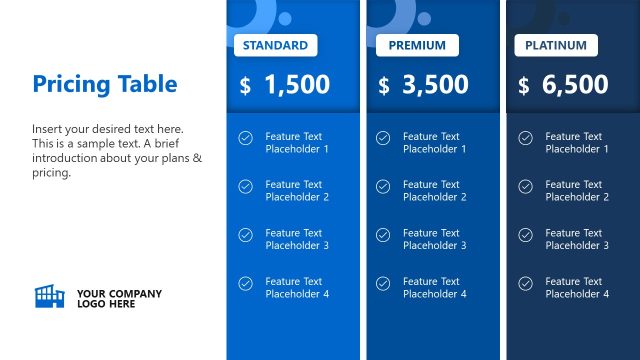 Pricing Table Slide for Company Profile Presentation
