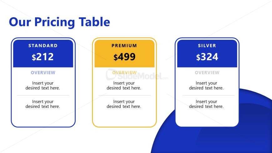 PowerPoint Slide for Pricing Table 