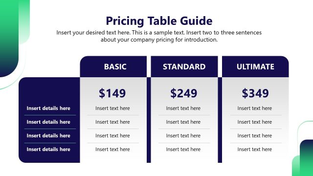 Pricing Table Slide – Pitch Deck PPT Template