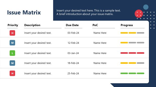 Issue Matrix – Problem Solving Slide Template