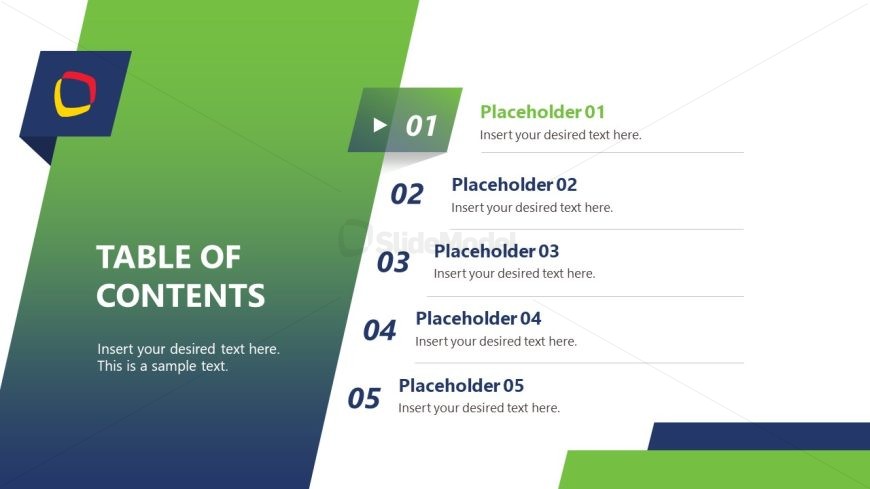 5 Items Presentation Slide for Table of Contents Template 