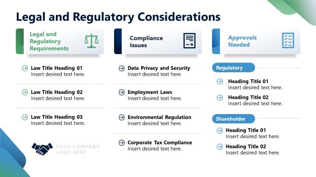 Legal And Regulatory Considerations Presentation Template Slide