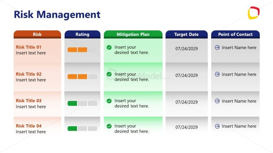 Creative Table Layout Slide for Risk Management Presentation