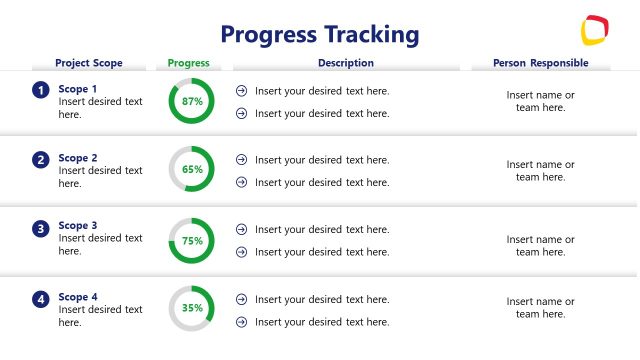 Progress Tracking Slide for Executive Project Summary Template