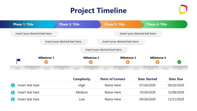 Four Phase Project Timeline Slide Template