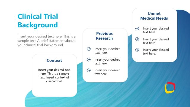 Clinical Trial Background – Text Boxes PPT Slide