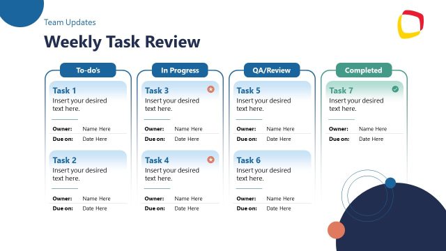 Weekly Task Review – Vertical Columns PowerPoint Slide