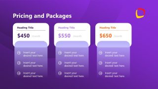 Three Columns Slide for Pricing & Packages Presentation