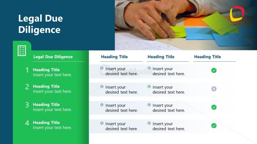 Editable Due Diligence Slide with Multiple Columns