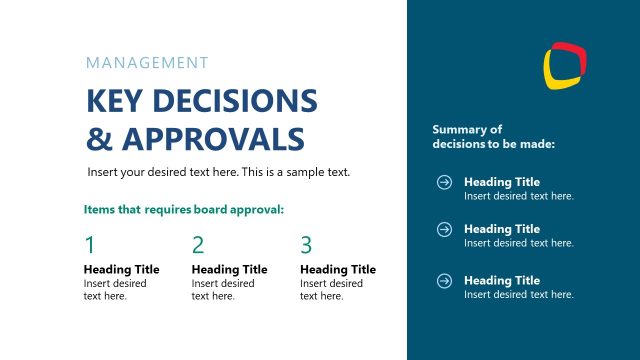 Key Decisions & Approvals – Board Meeting PowerPoint Template