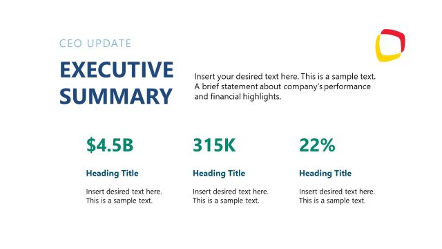 Executive Summary Slide – Board Meeting Template