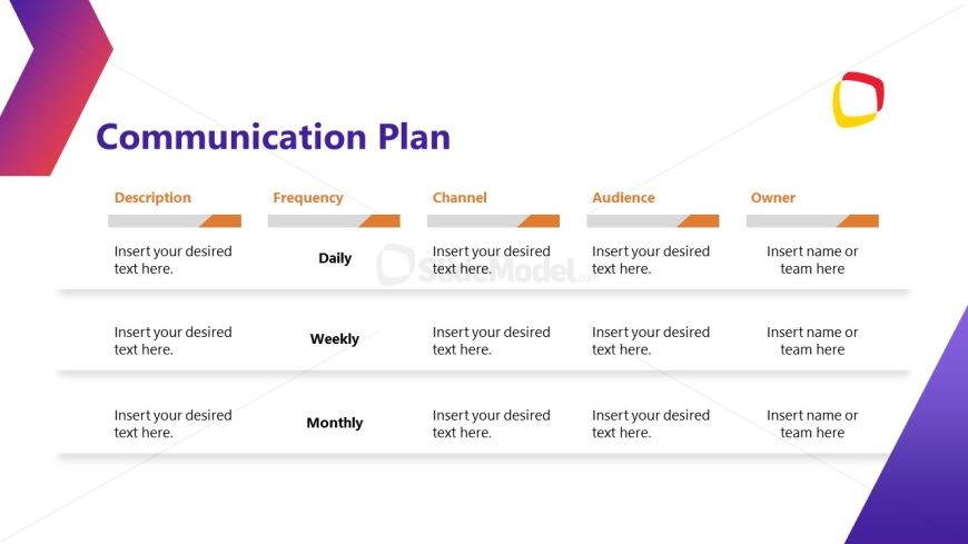 Communication Plan Slide wih Table Diagram