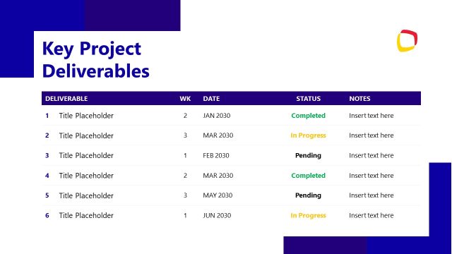 Key Project Deliverables Slide for PowerPoint