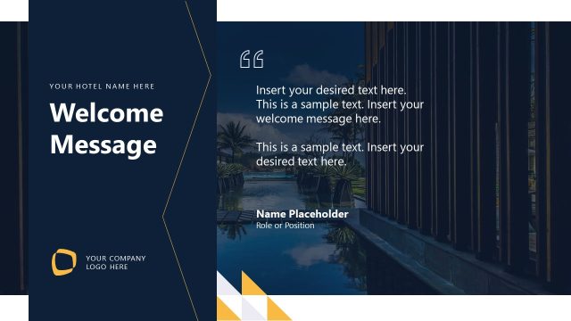Welcome Message Slide – Hotel Company Overview PPT Template