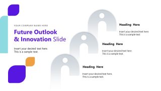 Future Outlook & Innovation Slide Template for insurance presentations, featuring a modern layout with sections for headings and text.