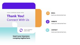 Thank You Slide Template for Insurance Company with contact details for email, website, and phone.