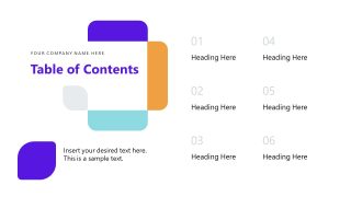 Table of Contents slide template for insurance presentations featuring vibrant colors and clear layout.