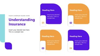 Understanding Insurance Slide Template with sections for headings and text, featuring vibrant colors and a modern design.