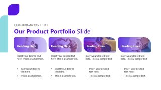 Product Portfolio Slide Template for Insurance Companies featuring a modern layout with sections for product descriptions and a vibrant color scheme.