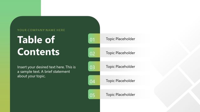 Table of Contents Slide – Sales Playbook Presentation