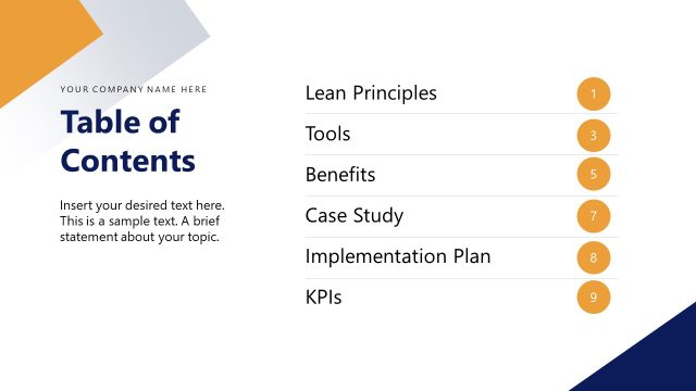 Table of Contents Slide – Lean Construction PPT Template