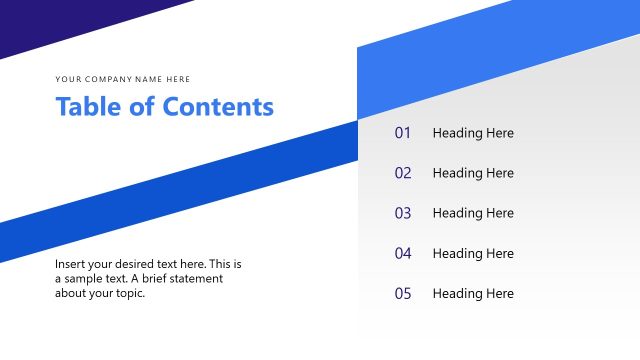 Editable Slide for Table of Contents – Corporate Profile Template