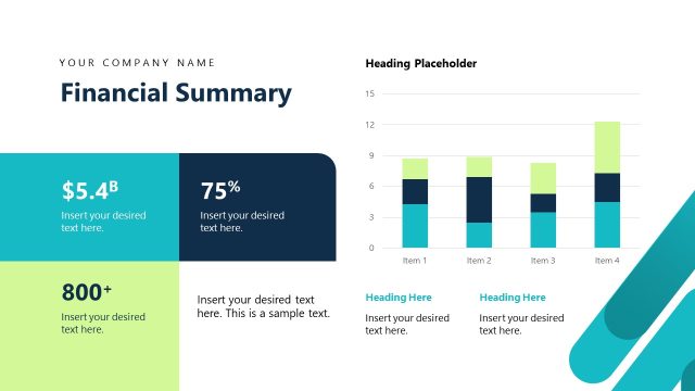 Financial Summary Slide with Data Charts