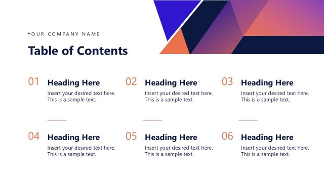 Editable Table of Contents Slide with Placeholder Text