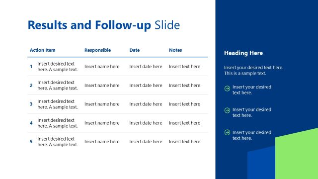 Results & Follow-up Slide with Table Diagram – A3 Thinking Template PPT Layout