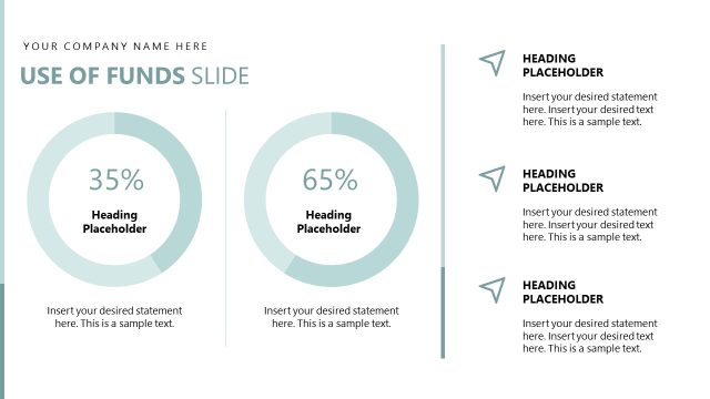 Use of Funds Explaining Slide with Donut Charts