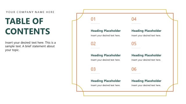 Table of Contents Slide – Restaurant Company Profile Template