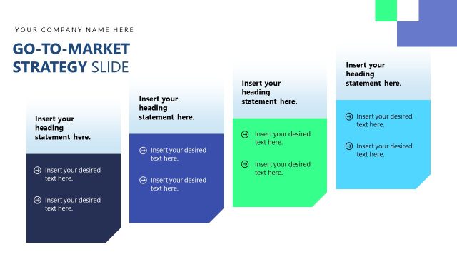 Go To Market Strategy Slide with Four Panels – High-Stakes Pitch Deck Template