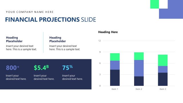 Financial Projections with Numbers & Bar Chart – High-Stakes Pitch Deck Template
