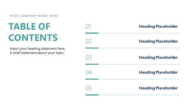 Five-Section Table of Contents Evidence Presentation Template Slide
