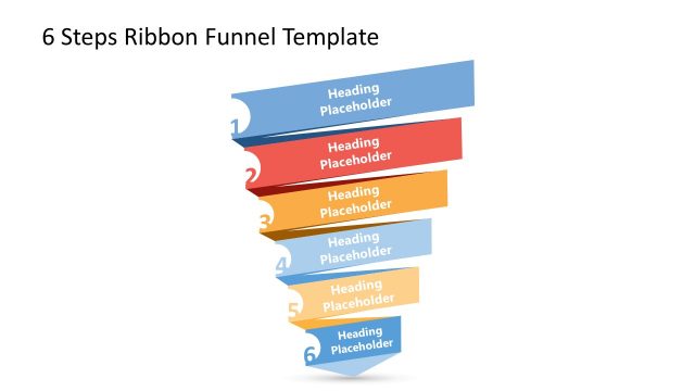 6 Steps Ribbons Funnel Diagrams