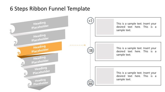Ribbon Style 6 Steps Funnel PowerPoint Stage 3