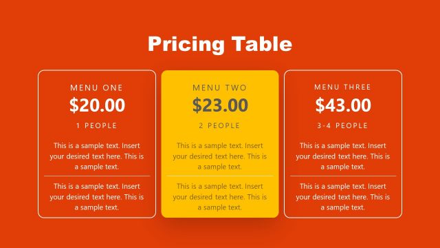 Pricing Slide for Restaurant Pitch Presentation