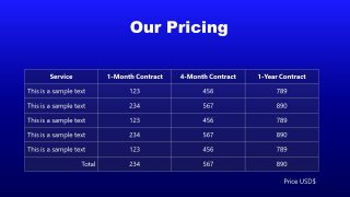 PPT Plan and Pricing Table for Legal Service 