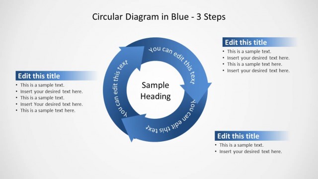 Blue Circular Diagram 3 Steps for PowerPoint