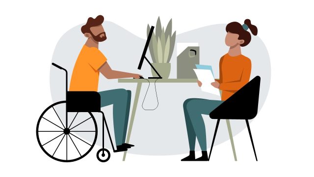 Presentation Template for Diversity at Work – Slide with Two Human Illustrations