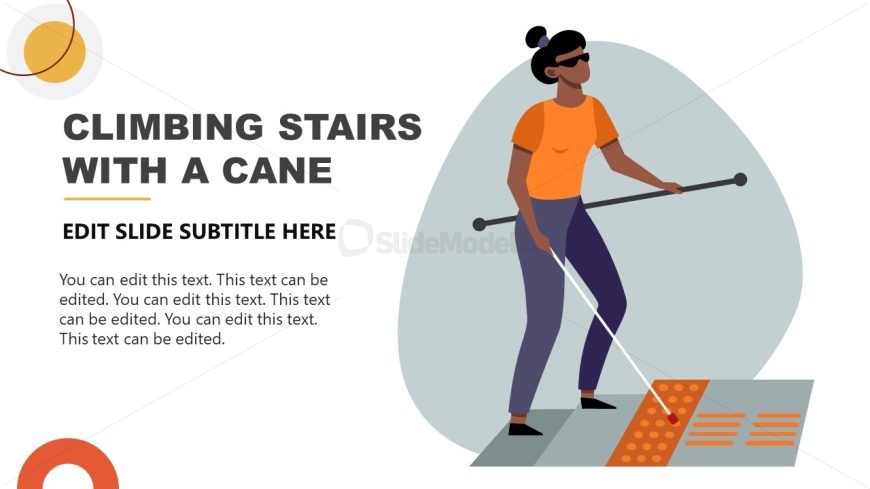 Climbing Stairs with a Cane Slide - Female Character Illustration 