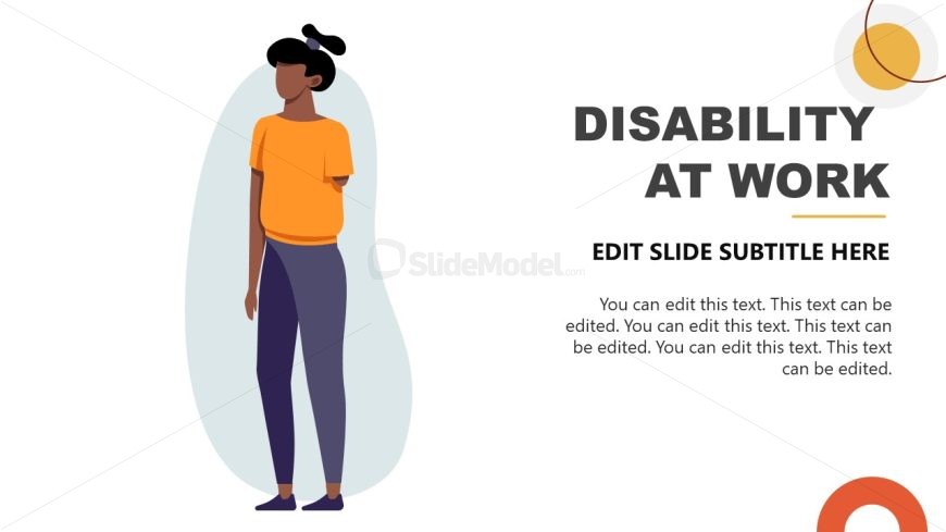 Slide for Disability at Work with Female Human Character 