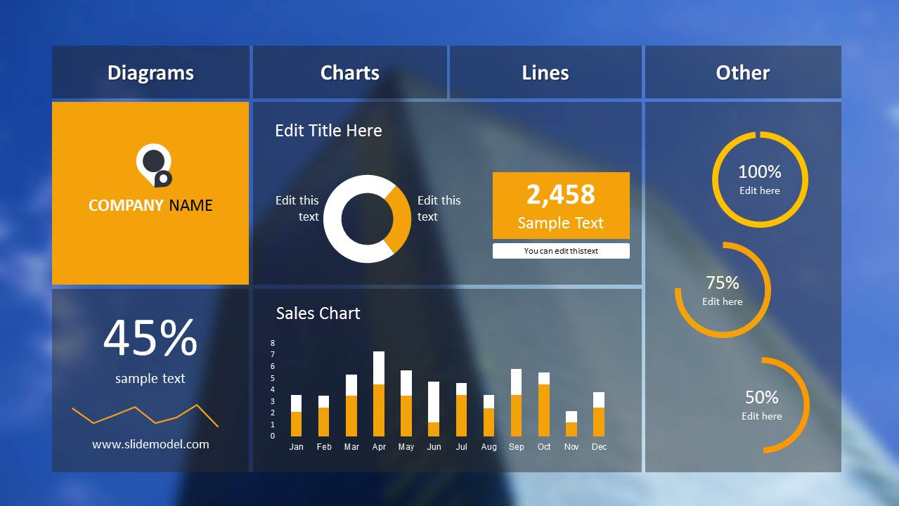 Blur Dashboard Slide for PowerPoint with Blue Background - SlideModel