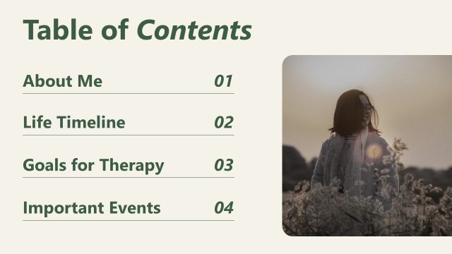 Table of Contents PPT Slide – My Approach to Therapy Presentation