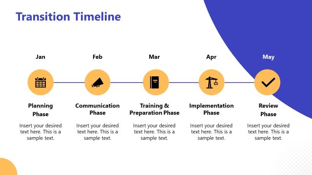 Transition Timeline Template Slide  – Horizontal Timeline Diagram