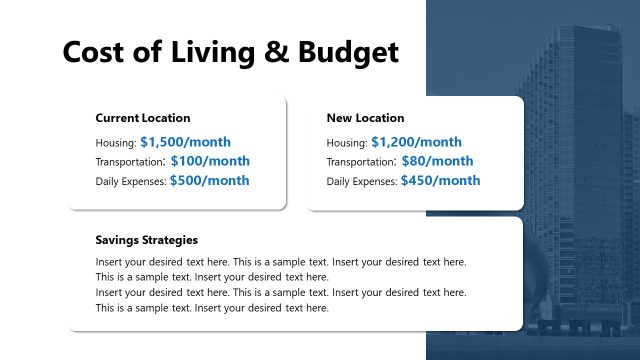 Cost of Living & Budget Slide – Employee Relocation Template