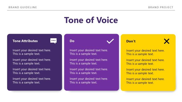 Tone of Voice Slide with Icons and Text Columns