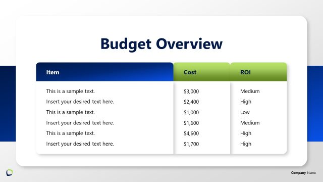 Budget Overview Template Slide with Table
