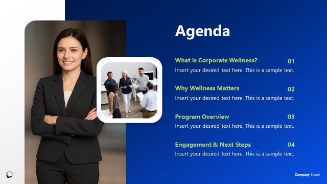 Editable Agenda Slide – Corporate Wellness Presentation
