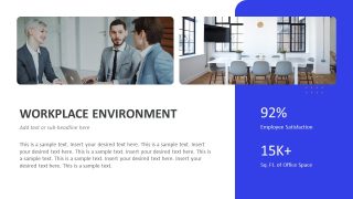 Workplace Environment Slide with Text & Numbers - Corporate Culture PPT Layout  